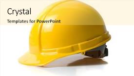  Presentation with manufacturing safety - Colorful PPT layouts enhanced with manufacturing safety - yellow helmet isolated on white backdrop and a yellow colored foreground