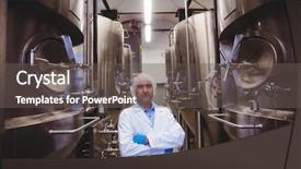  Presentation with manufacturing safety - PPT theme enhanced with manufacturing safety food - manufacturer standing amidst storage tanks background and a gray colored foreground