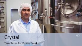  Presentation with manufacturing safety - Slide set enhanced with manufacturing safety food - portrait of confident manufacturer background and a light blue colored foreground