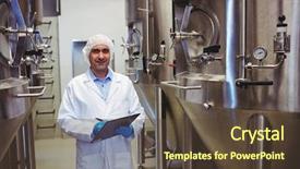  Presentation with manufacturing safety - PPT theme with manufacturing safety food - portrait of smiling manufacturer writing background and a tawny brown colored foreground