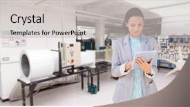  Presentation with tablets wood table tablet white - Audience pleasing slide set consisting of manufacturing technology - brunette using tablet pc backdrop and a  colored foreground