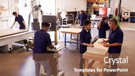  Presentation with woodworking - PPT layouts with manufacturing technology - carpenters working on machines background and a tawny brown colored foreground
