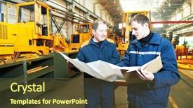  Presentation with industrial workers - Cool new PPT theme with manufacturing technology - industrial workers at assembling conveyer backdrop and a  colored foreground
