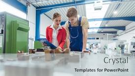  Presentation with work quality - Presentation theme with manufacturing-worker-and-manager-during background and a lemonade colored foreground