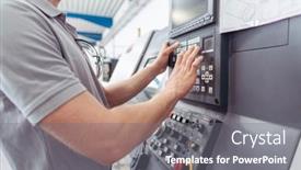  Presentation with cnc machine tool - PPT theme having manufacturing-worker-programming-industrial-cnc background and a gray colored foreground