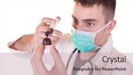  Presentation with white chocolate - Slide deck featuring manupulating genes - genetic engineering - scientist injects background and a soft green colored foreground