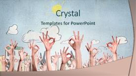  Presentation with rise - Slide set consisting of many 3d human - group of people rise hands background and a lemonade colored foreground
