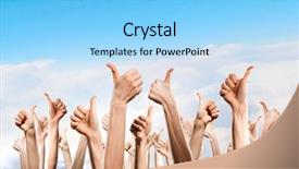  Presentation with rise - PPT layouts having many 3d human - group of people rise hands background and a light blue colored foreground