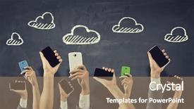  Presentation with rise - Colorful slide deck enhanced with many 3d human - group of people rise hands backdrop and a coral colored foreground