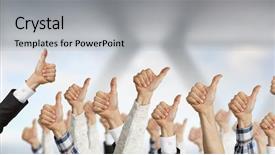  Presentation with media - Presentation theme with many 3d human - hand gestures in arow mixed background and a light gray colored foreground