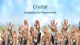  Presentation with media - Presentation theme featuring many 3d human - hand gestures in arow mixed background and a  colored foreground