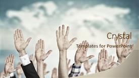  Presentation with media - PPT theme enhanced with many 3d human - hand gestures in arow mixed background and a  colored foreground