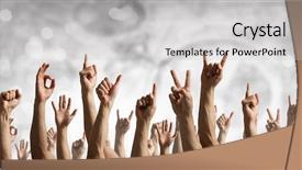  Presentation with modern medicine cardiology concept mixed - Cool new PPT theme with many 3d human - hand gestures in arow mixed backdrop and a  colored foreground