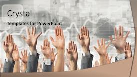  Presentation with media - Cool new slide deck with many 3d human - hand gestures in arow mixed backdrop and a  colored foreground