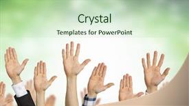  Presentation with media - PPT theme having many 3d human - hand gestures in arow mixed background and a  colored foreground