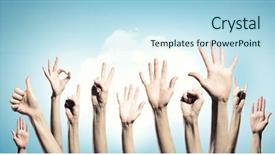  Presentation with media - Audience pleasing theme consisting of many 3d human - hands showing gestures mixed media backdrop and a sky blue colored foreground