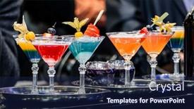  Presentation with cocktail party - Beautiful slide deck featuring many-alcoholic-drink-glass backdrop and a navy blue colored foreground