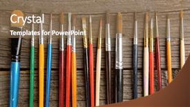  Presentation with artist - Amazing PPT theme having many artist brushes for use backdrop and a coral colored foreground