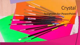  Presentation with artistic artist art brush - Audience pleasing theme consisting of many artist brushes for use backdrop and a gold colored foreground