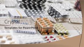  Presentation with medicines - Slide deck with many-assorted-colorful-medicines-drugs background and a coral colored foreground