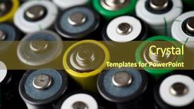  Presentation with batteries - Slide set enhanced with many batteries on a metal background and a tawny brown colored foreground