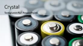  Presentation with batteries - Audience pleasing presentation design consisting of many batteries on a metal backdrop and a light gray colored foreground