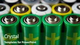  Presentation with batteries - Cool new slide set with many batteries on a metal backdrop and a forest green colored foreground