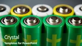  Presentation with batteries - Presentation design enhanced with many batteries on a metal background and a forest green colored foreground