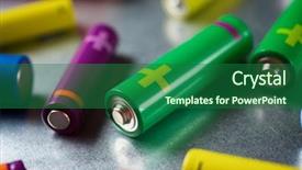  Presentation with batteries - Presentation theme with many batteries on a metal background and a ocean colored foreground