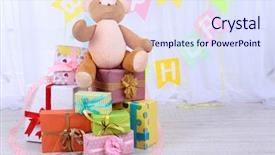  Presentation with debut birthday - PPT layouts consisting of many birthday gifts in room background and a sky blue colored foreground