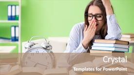  Presentation with many books - Cool new PPT layouts with scare times - young female student preparing backdrop and a coral colored foreground