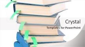  Presentation with many books - Slide deck featuring many books with bookmarks isolated on white background and a white colored foreground