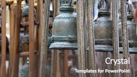  Presentation with buddha - PPT theme with many brass bell hanging background and a dark gray colored foreground