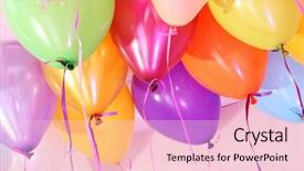  Presentation with many bubbles in water close - Audience pleasing slides consisting of many bright balloons under ceiling backdrop and a  colored foreground