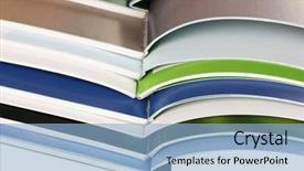  Presentation with magazines - Slide deck enhanced with many bright open magazines close-up background and a light blue colored foreground