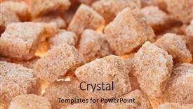 Presentation with sugar cane - Presentation design featuring many brown lump cane sugar cubes food background background and a coral colored foreground