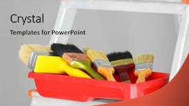  Presentation with paint - Slide set featuring many brushes in paint tray background and a  colored foreground