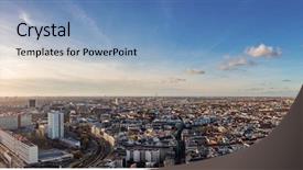  Presentation with dubai skyline on blue sky - Audience pleasing presentation theme consisting of many buildings and a blue backdrop and a teal colored foreground