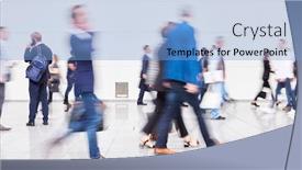  Presentation with fair trade - Presentation theme with many-businessmen-on-the-move background and a light blue colored foreground