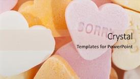  Presentation with candy heart - Audience pleasing PPT theme consisting of many candy hearts with text backdrop and a coral colored foreground