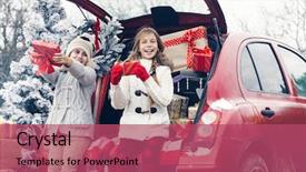  Presentation with snow illustrated for children - PPT theme featuring many christmas presents in car background and a red colored foreground