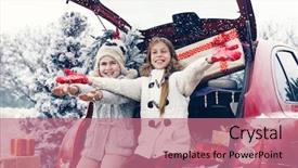  Presentation with winter weather - Cool new PPT layouts with many christmas presents in car backdrop and a coral colored foreground