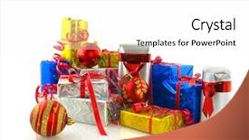  Presentation with christmas presents - PPT layouts consisting of many christmas presents wrapped in luxury paper background and a white colored foreground