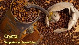  Presentation with sack of coffee beans - Slide deck with many coffee beans are next background and a  colored foreground