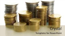  Presentation with 5 columns - Presentation theme with many coins in columns isolated background and a gold colored foreground
