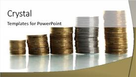  Presentation with white - Slide set enhanced with many coins in columns isolated background and a white colored foreground