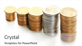  Presentation with frames isolated on white brown - Amazing slide deck having many coins in columns isolated backdrop and a white colored foreground