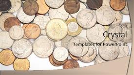  Presentation with on money - Slide deck featuring many coins money euro dollar background and a  colored foreground
