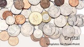  Presentation with euro - Slide deck having many coins money euro dollar background and a  colored foreground