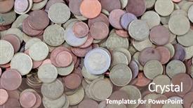  Presentation with cash - PPT theme enhanced with many coins scattered euro cash currency background and a gray colored foreground
